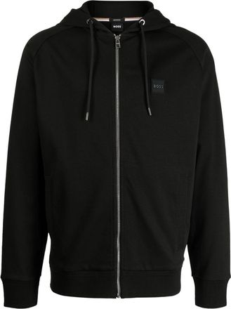 BOSS logo-patch drawstring hoodie - men - Cotton/Polyester - M - Black