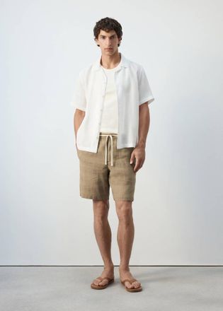 Mango Bermuda misto lino quadri marrone medio - Uomo - 44 - MANGO MAN