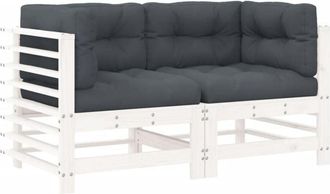 vidaXL Corner Sofas with Cushions 2 pcs White Solid Wood Pine Vidaxl