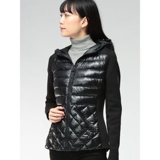 Mackage Womens Agatha Quilted Mixed Media Hooded Jacket, Black