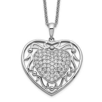 Diamond2Deal Sterling Silver Antiqued Cubic Zirconia To My Granddaughter Heart Necklace
