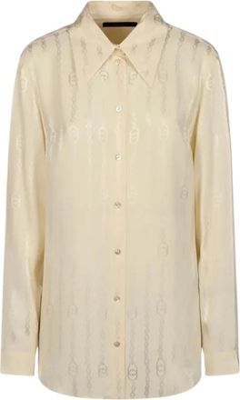 Gucci Interlocking G Chain Zijde Jacquard Blouse - Dames - Overhemden - Wit - S - Overhemden