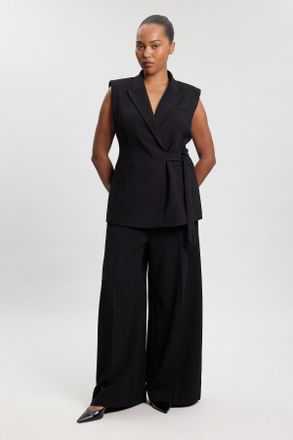 Karen Millen Womens Plus Size Compact Stretch Tailored Wide Leg Trouser - Black - Size 20 UK