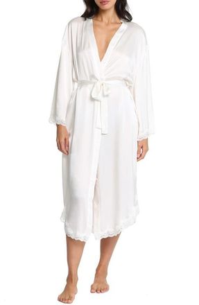Papinelle Sleepwear Camille Lace Trim Silk Robe in Ivory at Nordstrom, Size Medium