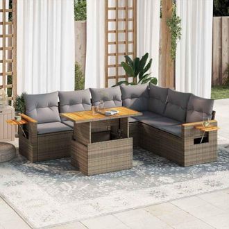 vidaXL Set Sof&aacute;s Jard&iacute;n Y Cojines 7 Pzas Rat&aacute;n Sint&eacute;tico Acacia Beige Vidaxl