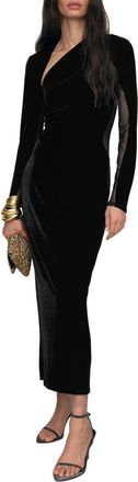 Reiss Kass Asymmetric Neck Long Sleeve Velvet Dress in Black at Nordstrom Rack, Size 12 Us / 16 Uk