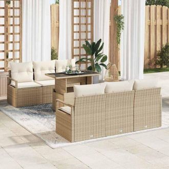 vidaXL Vidaxl - Conjunto De Sof&aacute; De Jard&iacute;n 7 Pcs Beige Y Crema 100 X 55 X 73 Cm