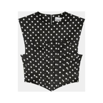 Ganni Overhemden, Dames, Zwart, S, Polyester, Polka-Dot Satin Corset Top