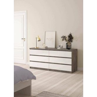 Dmora Dmora - Aparador Abacadabra, Buf&eacute; De Sal&oacute;n, Aparador De Sal&oacute;n, Despensa De Cocina, 154x50 H70 Cm, Cemento Y Blanco Brillante