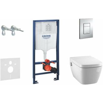 GROHE Rapid SL - Set per montaggio a parete, shower toilet e sedile Tece, placca di comando Skate Cosmo, Rimless, SoftClose, cromo 38528SET-KT