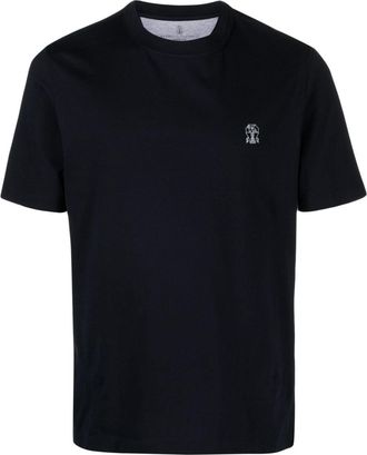 Brunello Cucinelli logo-print cotton T-shirt - men - Cotton - L - Blue
