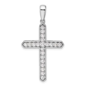 Diamond2Deal 14K White Gold Lab Grown Diamond Cross Pendant (0.75ct, VS, G-H)