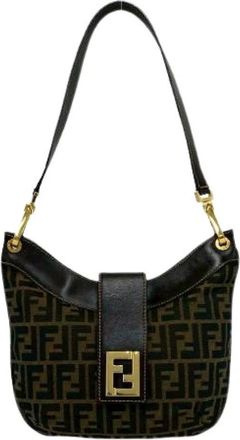 Fendi Pre-owned Zucca Canvas Leather Shoulder Bag - Dames - Vintage Schoudertas - Bruin - ONE Size - Leer - Vintage
