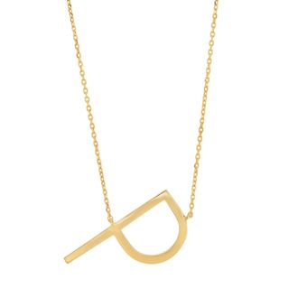 MAX + STONE 10k Solid Yellow Gold Large Sideways Block Letter Initial with Extendable Cable Chain, 16 to 18 inches