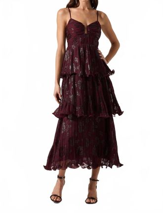 Astr Lupin Pleated Tiered Maxi Dress In Wine