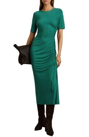 Reiss Rose Ruched Short Sleeve Jersey Dress in Green at Nordstrom Rack, Size 6