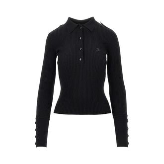 Courr&egrave;ges Ribbed knit polo shirt Woman S