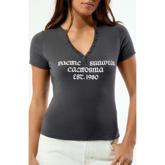 PacSun Logo Henley T-Shirt in Dark Gray at Nordstrom, Size Xx-Small