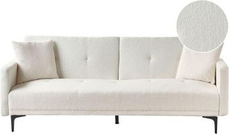 Beliani Divano letto moderno in tessuto bouclè bianco sporco a 3 posti con schienale con bottoni gambe nero Lucan