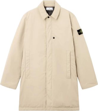 Stone Island Jassen, Heren, Beige, S, Micro Twill Lange Jas