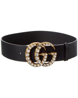 Gucci Gg Crystal Buckle Leather Belt (Authentic Pre-Loved)