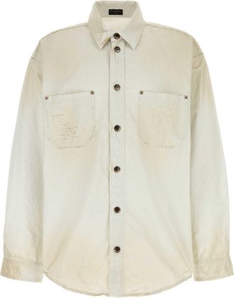 Balenciaga Mens Sand Poplin Shirt - Ivory Cotton - Size Small