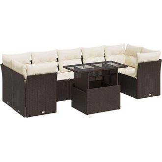 vidaXL Set Sof&aacute;s De Jard&iacute;n 8 Piezas Y Cojines Rat&aacute;n Sint&eacute;tico Marr&oacute;n Vidaxl