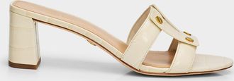 Veronica Beard 55mm Via Croc-Embossed Leather Block-Heel Sandals