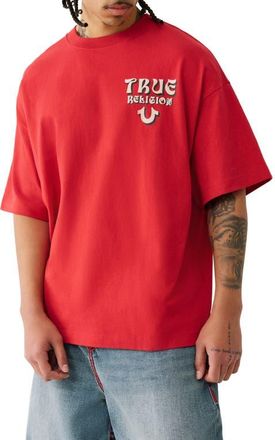 True Religion Boxy Flocked Graphic T-Shirt in Trv Red at Nordstrom, Size Medium