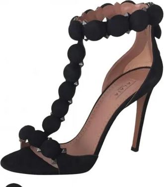 Alaia Black Suede T-Strap Bombe Sandals Size 36