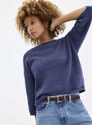 Contemporaine Womens 3/4-sleeve openwork crocheted sweater