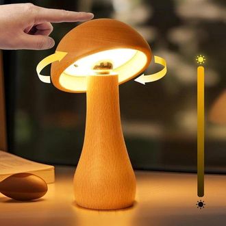 OEM L&aacute;mpara Individual De Madera Con Forma De Seta, Interruptor T&aacute;ctil, Recargable, Giratoria 360&deg;, Regulable, Ideal Para Mesita De Noche Y Sal&oacute;n