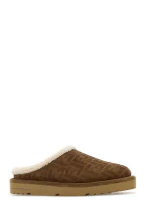 Fendi Mens Brown Suede Slippers Flat Shoes