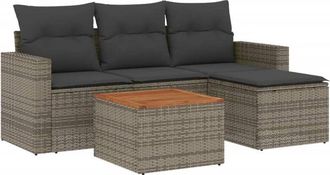 vidaXL Juego De Sof&aacute;s Jard&iacute;n Con Cojines 5 Pzas Rat&aacute;n Sint&eacute;tico Gris Vidaxl