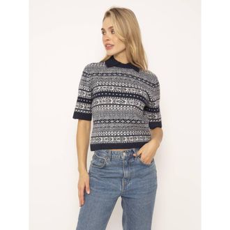 Central Park West Arlo Mini Fairisle Polo in Navy Combo at Nordstrom, Size Large