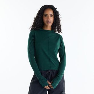 New Balance Mujer Athletics Crafted Long Sleeve en Verde, Jersey de algod&oacute;n, Talla XL
