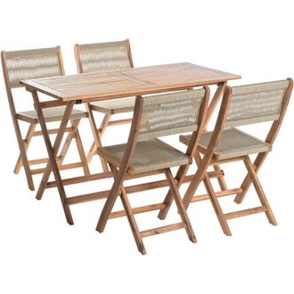 Beliani Set da pranzo da giardino a 4 posti Tavolo da esterno 120 x 60 cm Sedie in legno di acacia Beige Prossedi