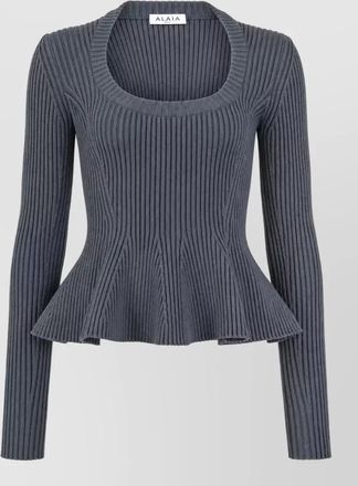 Alaia ribbed peplum long-sleeve top