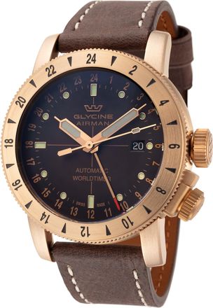 Glycine Mens Airman Contemporary Bronze GMT 44mm Automatic Watch