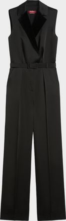 Max Mara Scalata Sleeveless Peak-Lapel Satin Jumpsuit