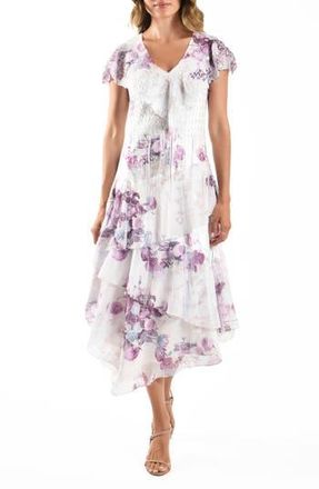 Komarov Flutter Sleeve Tiered Cocktail Dress in Peony Rising at Nordstrom Rack, Size Large