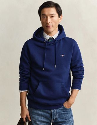 GANT Mens GANT Mens Regular Fit Shield Logo Pullover Hoodie - 433 Evening Blue - Navy - Size: 44