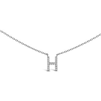 House of Brilliance 10K White Gold Diamond Accent A-Z Block Initial Pendant Necklace in White Gold | H at Nordstrom
