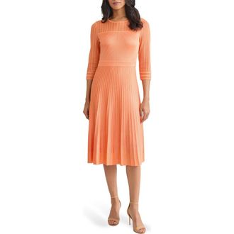 Misook Pleated Geometric Knit Midi Dress in Amber Glow at Nordstrom Rack, Size Xx-Large