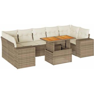 vidaXL Set De Sof&aacute;s De Jard&iacute;n Y Cojines 8 Piezas Rat&aacute;n Sint&eacute;tico Beige Vidaxl