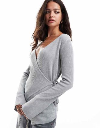 Pretty Lavish wrap knit top in gray