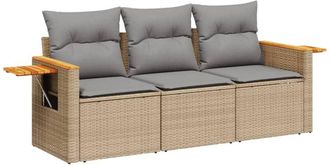 vidaXL Juego De Sof&aacute;s De Jard&iacute;n Con Cojines Beige 3 Pzas Rat&aacute;n Pe Vidaxl