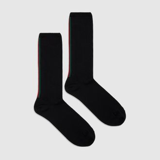 Gucci Cotton Socks With Web, Size L, Black