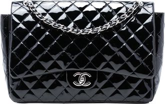Chanel Pre-owned Womens Maxi Classic Patent Double Flap - Black Leather - One Size