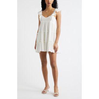 BP. Floral Flutter Sleeve Cotton Blend Mini Sundress in Ivory at Nordstrom, Size Xx-Small
